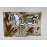 Terry Barron Kirkwood (Scottish) Equestrian Horse, handmade gilded paper, pastel, signed with