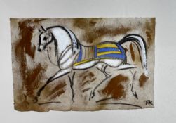 Terry Barron Kirkwood (Scottish) Equestrian Horse, handmade gilded paper, pastel, signed with