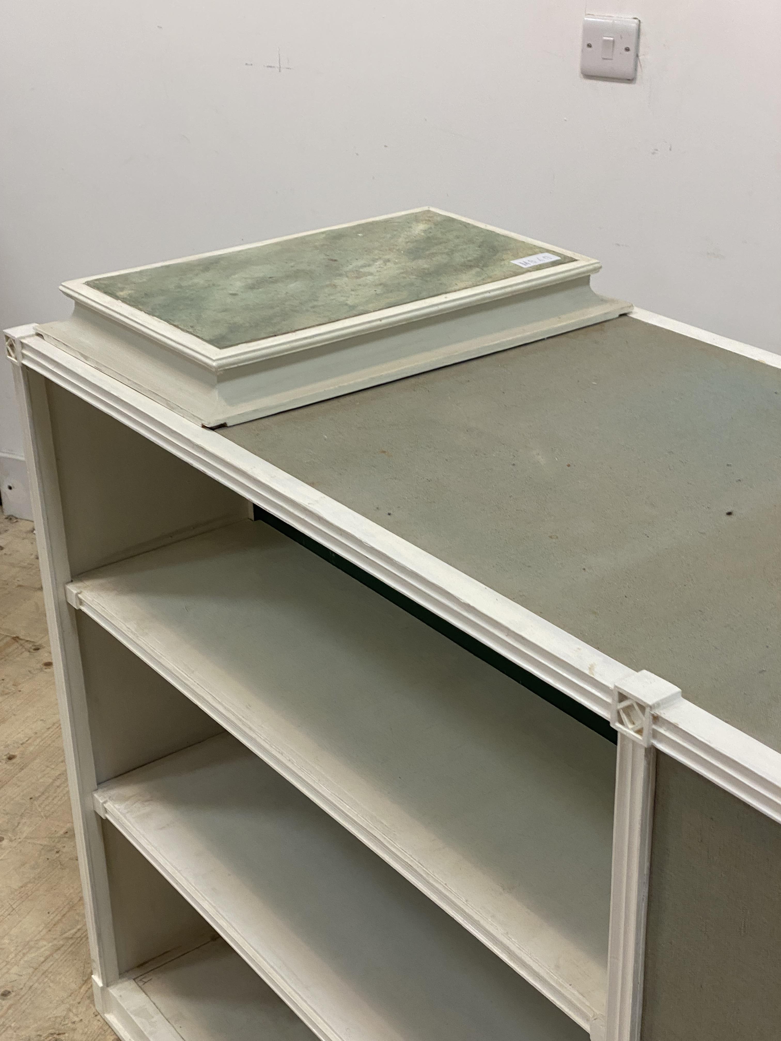 A 20th century white painted pine centre library bookcase, fitted with adjustable shelves all round, - Image 2 of 3