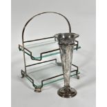 A 1930s Epns two tier cake stand with loop handle to top complete with original glass plates, (h: