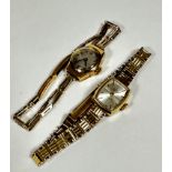 A 9ct gold lady's Avia seventeen jewel wristwatch with silver dial and baton hour markers, on