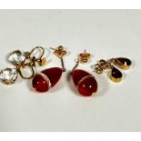 A pair of carnelian and crystal pear shaped drop earrings (drop 2.5cm) a pair of crystal drop