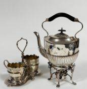 An Epns half lobbed tea kettle complete with stand and burner and an Elkington Plate Edwardian