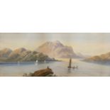 Continental School, Lake Shore Scene with Sail Boats, Fishing Boats and Fishermen, watercolour,