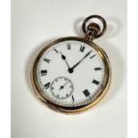 An American Waltham of Massachusetts 14ct gold plated open faced pocket watch with enamelled dial