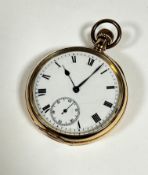 An American Waltham of Massachusetts 14ct gold plated open faced pocket watch with enamelled dial