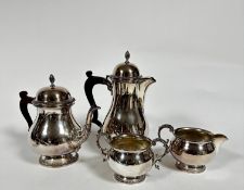 An Epns four piece tea and coffee service comprising dome top coffee pot with gadroon border and