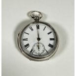 A late Victorian London silver open face pocket watch, an enamel dial, subsidiaries dial and Roman