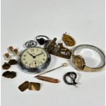 A Smith's Empire chromium plated open faced pocket watch with enamel dial and Roman numerals and