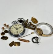 A Smith's Empire chromium plated open faced pocket watch with enamel dial and Roman numerals and