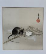 19thc Japanese School, Rat Gnawing on Rice Stock, wood block print, signed top right with seal mark,