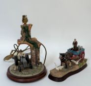 A Border Fine Arts table lamp of a man riding tractor ,"Mind Y'Selves" (missing hen, loss of