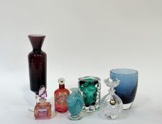 A collection of studio/art glass comprising two perfume bottles (one Bohemian with enamelled