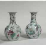 A pair of Chinese enamelled porcelain vases with polychrome design of fruits and flowers, (six