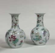 A pair of Chinese enamelled porcelain vases with polychrome design of fruits and flowers, (six