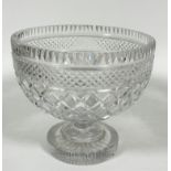 A large crystal hobnail and slice cut rose bowl with slice cut rim, on circular moulded base, (h: