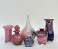A collection of Maltese blown glass comprising perfume bottles and vases all in pink/blue colours,
