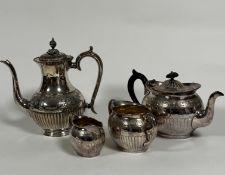 An Epns oval engraved lob style three piece tea service including two handled sugar basin, teapot
