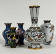 A group of modern Chinese cloisonne enamel vases decorated with birds and flowers (one with Zi Jin