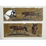 Terry Barron Kirkwood (Scottish) Sketches of Horses Pulling a Carriage, handmade gilded coloured