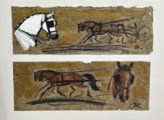 Terry Barron Kirkwood (Scottish) Sketches of Horses Pulling a Carriage, handmade gilded coloured