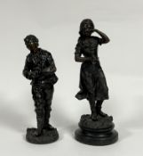 A pair of spelter figures of a boy holding dove and a crying girl with lifeless dove (one missing