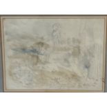 W K S, Bellos, pencil drawing of statues at Bellos, highlighted with wash, signed bottom right and