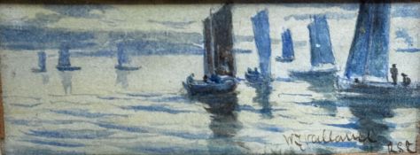 W F ... RSA, Sailboats off the Coast, watercolour, signed indistinctly bottom right, oak mounted