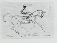 Terry Barron Kirkwood, (Scottish) Horse and Jockey, handmade paper, pen and ink, number 10, signed