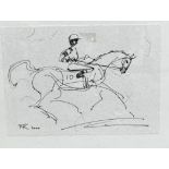 Terry Barron Kirkwood, (Scottish) Horse and Jockey, handmade paper, pen and ink, number 10, signed