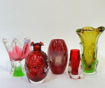 A collection of studio/art glass including a Swedish Aseda Glasbruk red carafe by Borne Augustsson