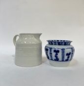 A blue and white Brown-Westhead Moore and Co Satsuma pot (h- 15cm) together with a large white