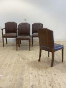 A set of five (4+1) leather upholstered dining chairs, early 20th century, H96cm, W64cm, D50cm