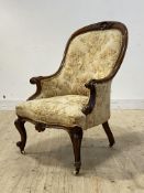 A good Victorian mahogany spoon back drawing room chair, the crest rail well carved with shell