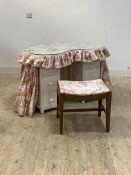 An early to mid 20th century painted pine knee hole dressing table, the kidney shaped top with plate