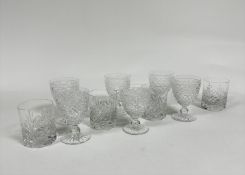 A set of six Edinburgh crystal hobnail and slice cut red wine glasses on baluster supports and