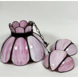 A Continental Belle Epoque style pink marbled glass panelled centre light fitting with beaded