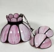 A Continental Belle Epoque style pink marbled glass panelled centre light fitting with beaded