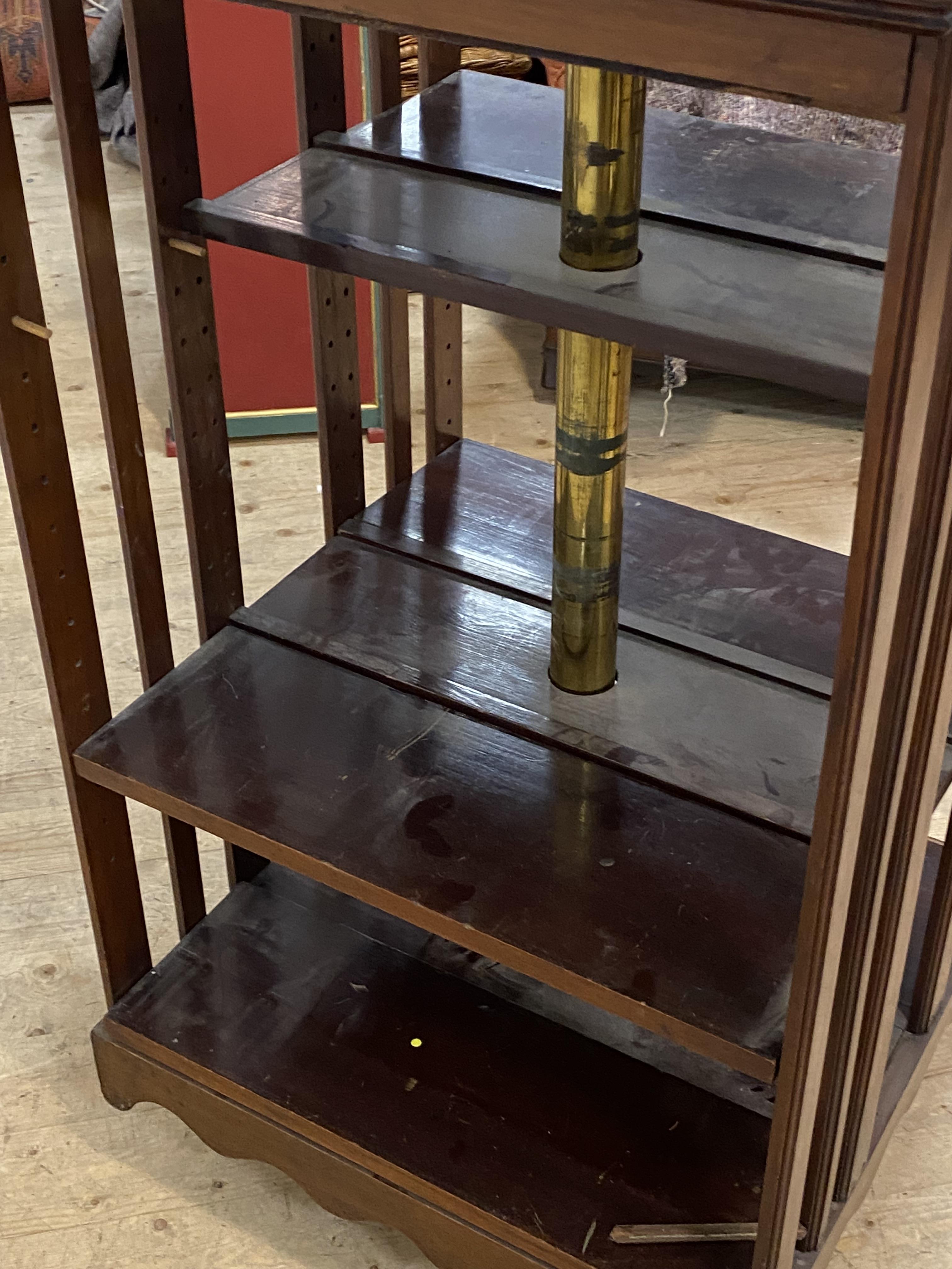 A large Edwardian mahogany revolving bookcase, with three adjustable shelves, on a four point base - Image 3 of 3