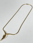 A 9ct gold snake link chain pendant cross over necklace (L: 22cm) complete with clip fastening, (