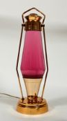 A vintage 1960's Crestworth copper and glass lava lamp with carry handle, H47cm