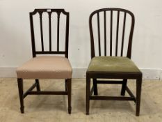 A Georgian mahogany side chair with cord upholstered drop in seat pad, (H94cm) together with a