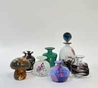 A collection of Maltese/studio blown glass comprising a bottle, vases and a toadstool form