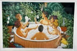 J Somerville, Jacuzzi, AP print, signed in pencil bottom right, glazed mounted frame, (39cm x 58cm)