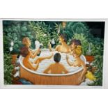 J Somerville, Jacuzzi, AP print, signed in pencil bottom right, glazed mounted frame, (39cm x 58cm)