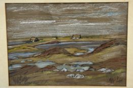 Kate Wylie RSA (Scottish, 1877-1941) Highland Crofts by the Shore, (possibly Barra) pastel, signed