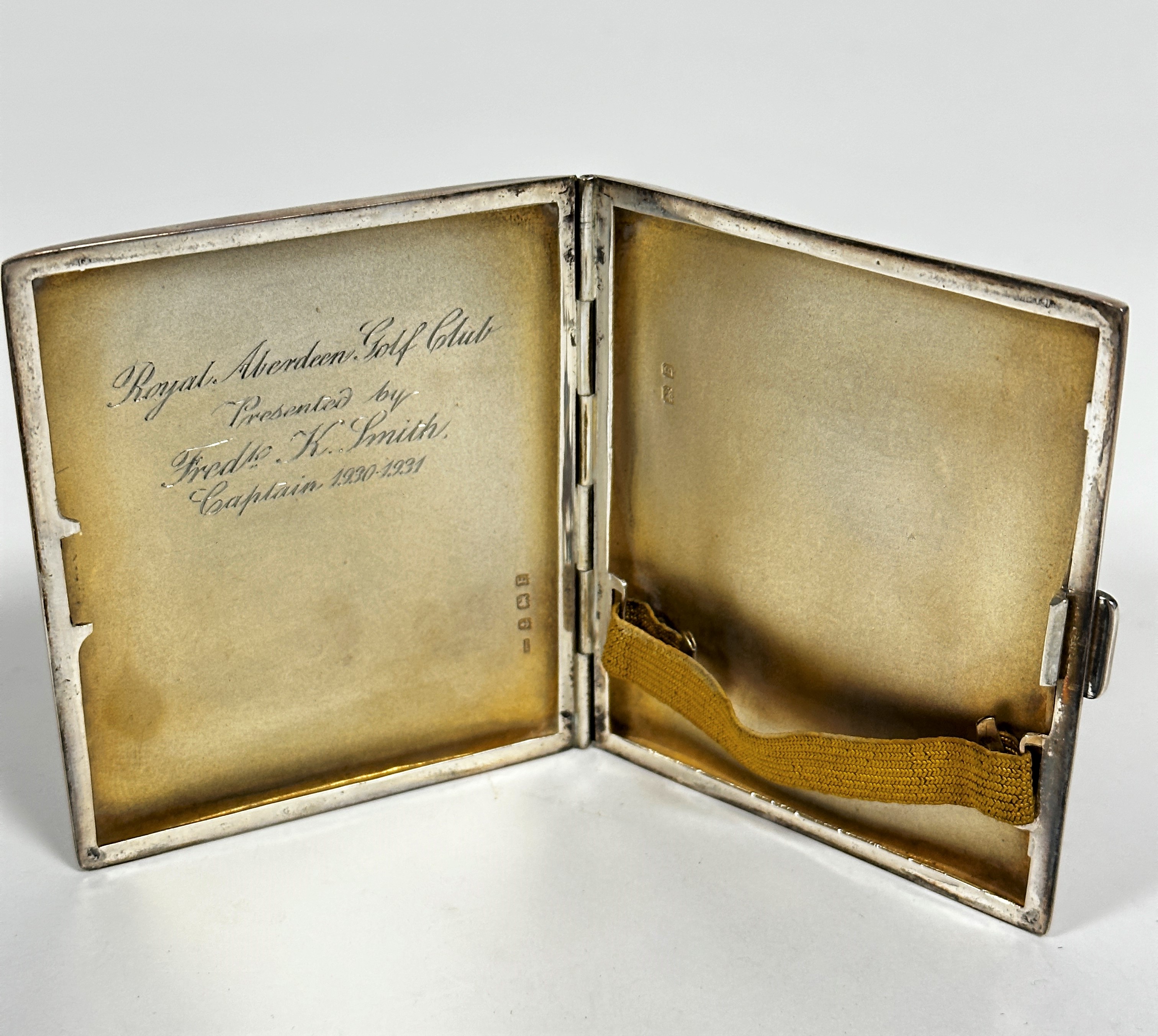 A Birmingham 1929 silver presentation cigarette case with engine turned decoration with engraved - Image 2 of 2