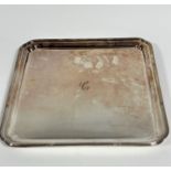 An Elkington plate square shaped drinks tray with fluted edge and canted corners, with engraved