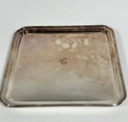 An Elkington plate square shaped drinks tray with fluted edge and canted corners, with engraved