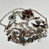 A Mackintosh style silver panelled necklace, an oval Mackintosh inspired silver bracelet,